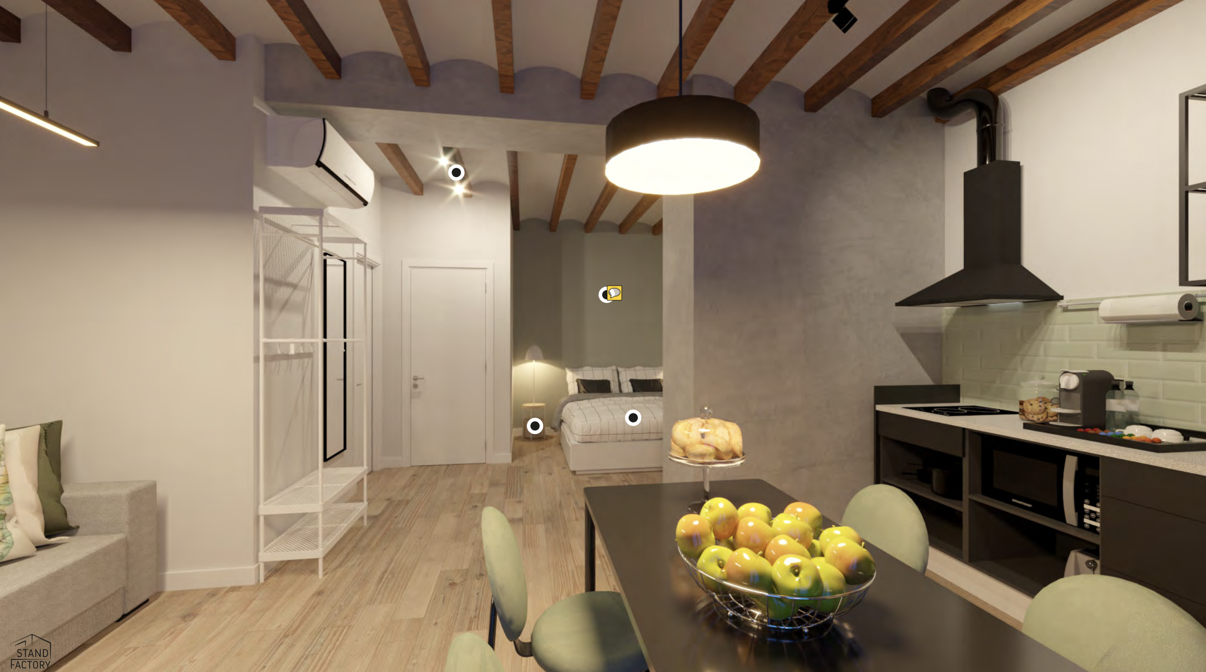 Equipped kitchen with oven and hob